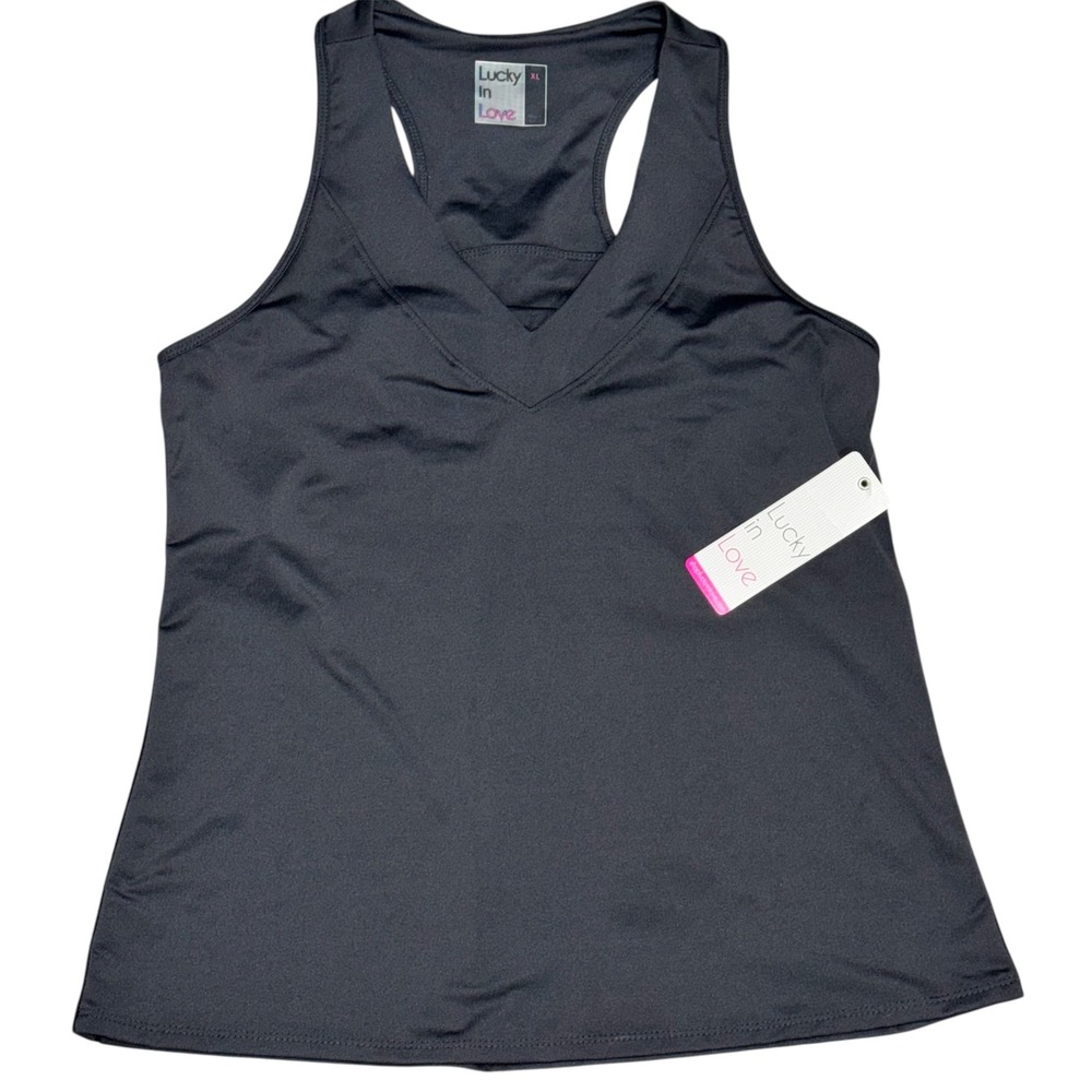 Lucky in Love V-Neck Tank Top Racerback Moisture Wicking Athletic XL $60 NWT
